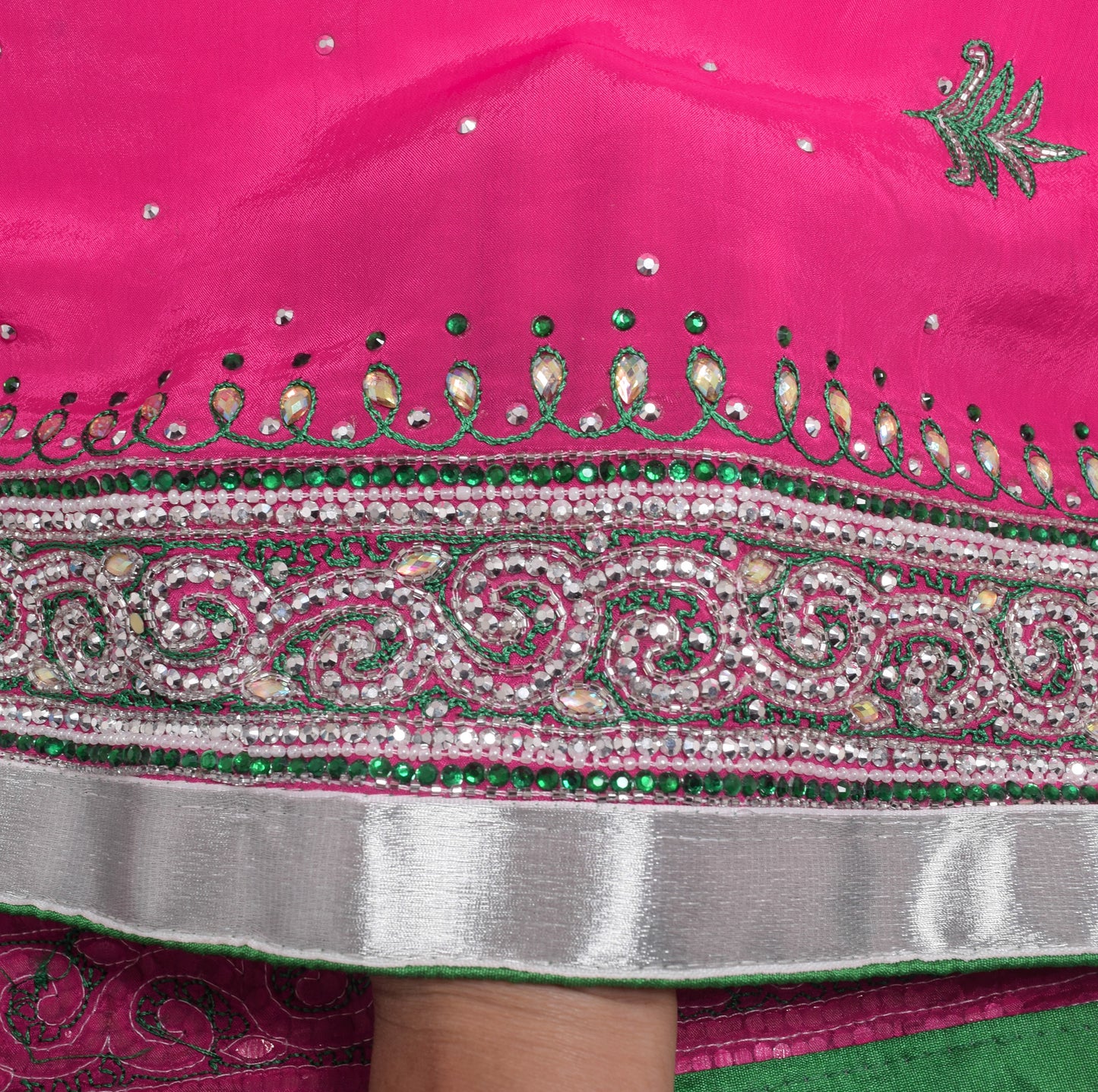 Sushila Vintage Magenta Dupatta 100% Pure Chiffon Silk Embroidered Long Stole