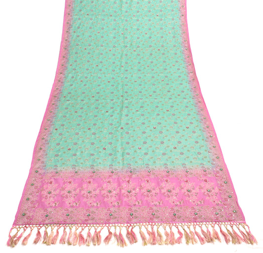 Sushila Vintage Aqua Blue Dupatta 100%Pure Silk All Over Woven Floral Long Stole