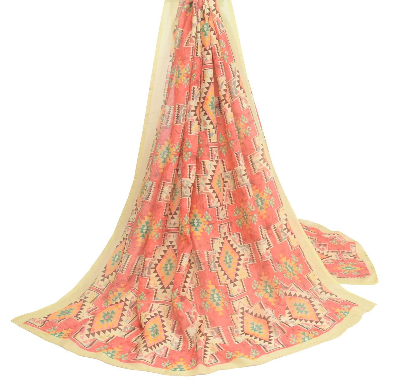 Sushila Vintage Light Yellow Dupatta 100%Pure Cotton Abstract Printed Long Stole