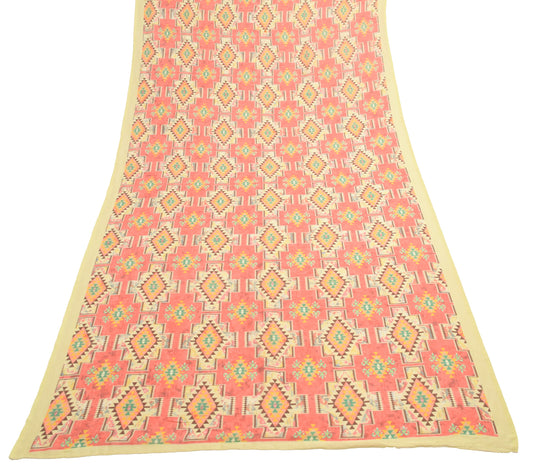 Sushila Vintage Light Yellow Dupatta 100%Pure Cotton Abstract Printed Long Stole
