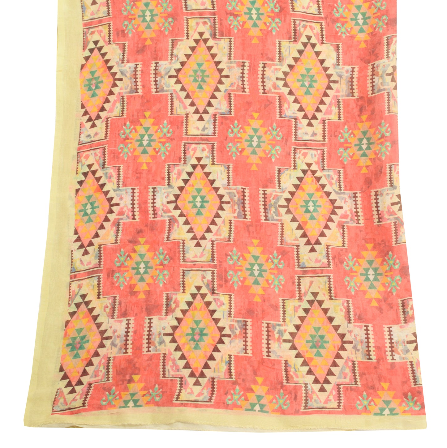 Sushila Vintage Light Yellow Dupatta 100%Pure Cotton Abstract Printed Long Stole