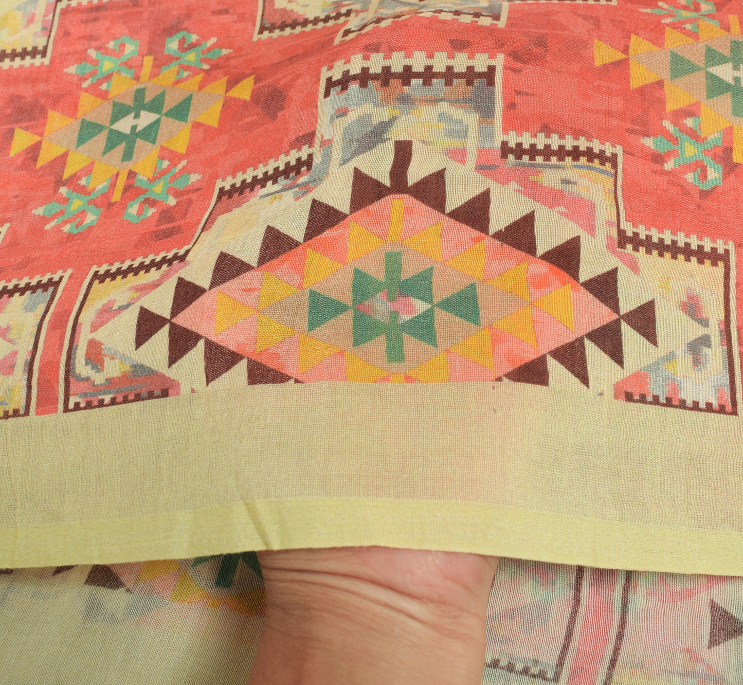 Sushila Vintage Light Yellow Dupatta 100%Pure Cotton Abstract Printed Long Stole