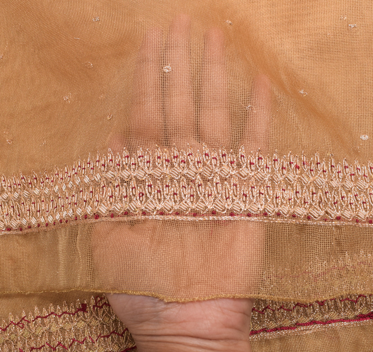 Sushila Vintage Brown Net Mesh Dupatta Hand Beaded Zardozi Classy Long Stole