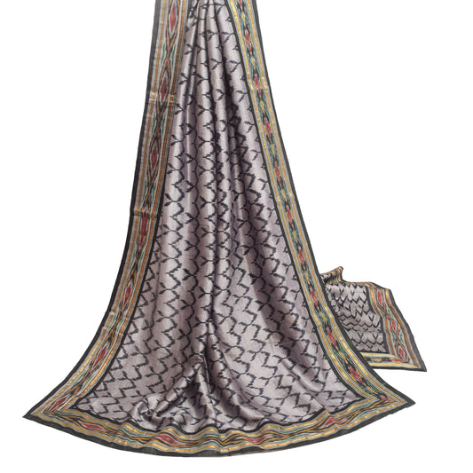 Sushila Vintage Gray 100% Pure Silk Dupatta Hand Woven Ikkat Patola Long Stole