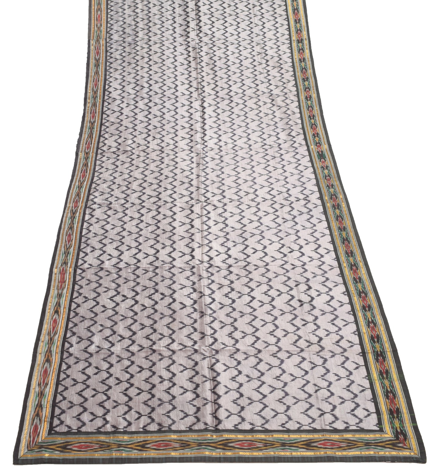 Sushila Vintage Gray 100% Pure Silk Dupatta Hand Woven Ikkat Patola Long Stole