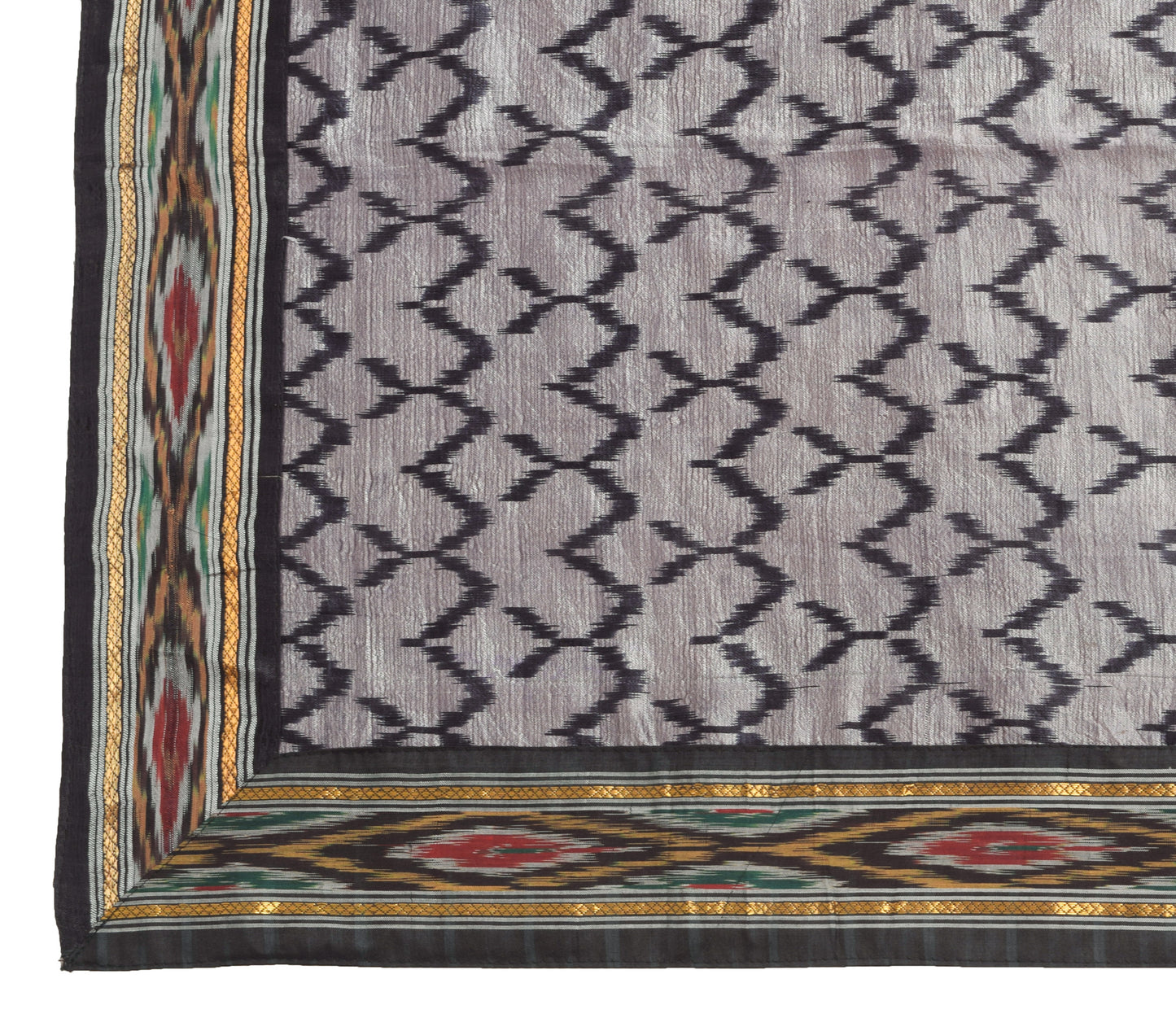 Sushila Vintage Gray 100% Pure Silk Dupatta Hand Woven Ikkat Patola Long Stole