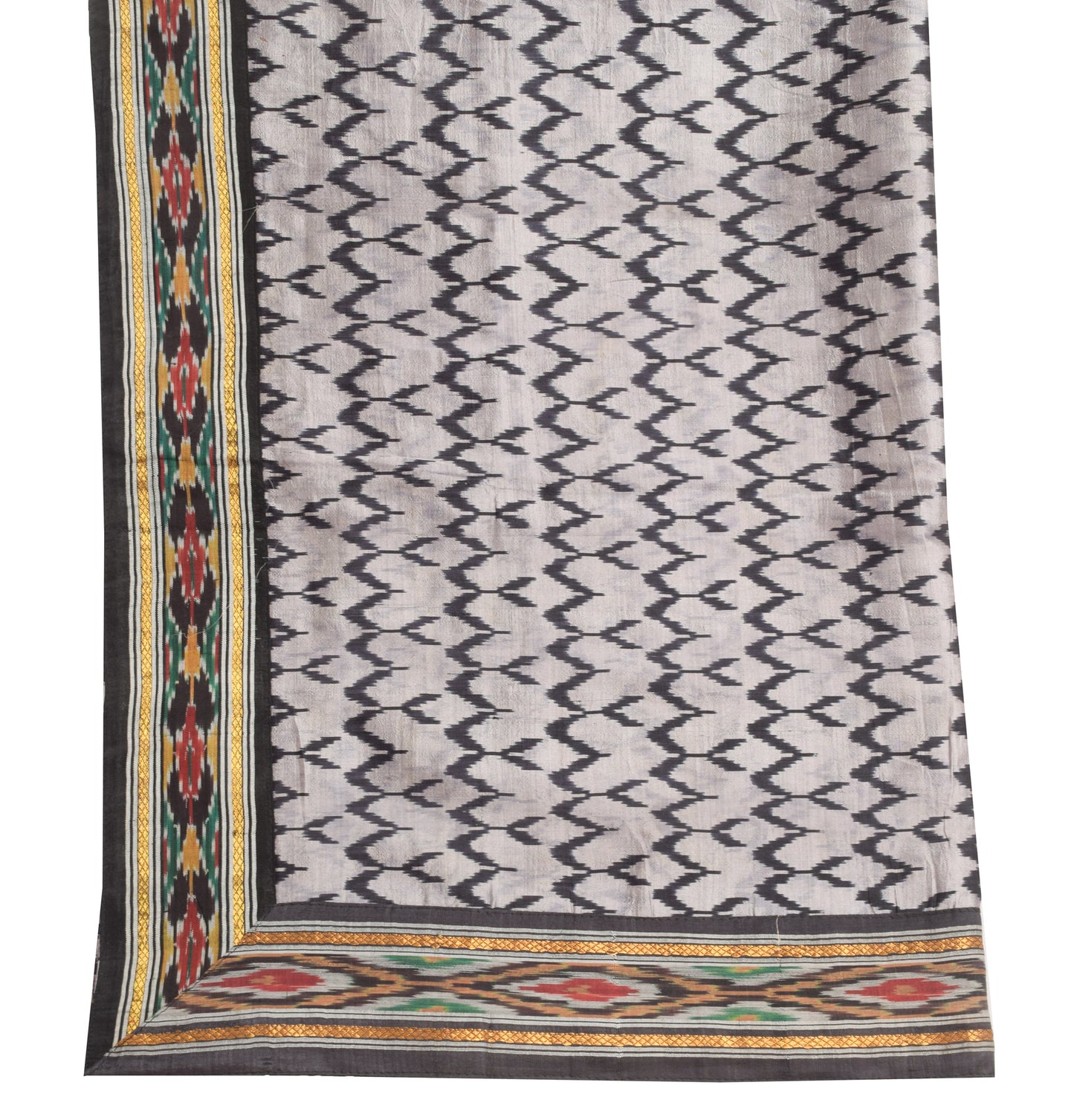 Sushila Vintage Gray 100% Pure Silk Dupatta Hand Woven Ikkat Patola Long Stole
