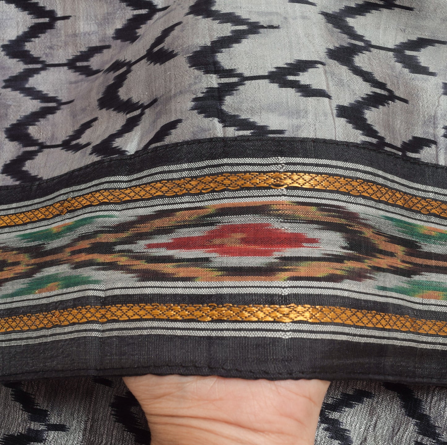 Sushila Vintage Gray 100% Pure Silk Dupatta Hand Woven Ikkat Patola Long Stole