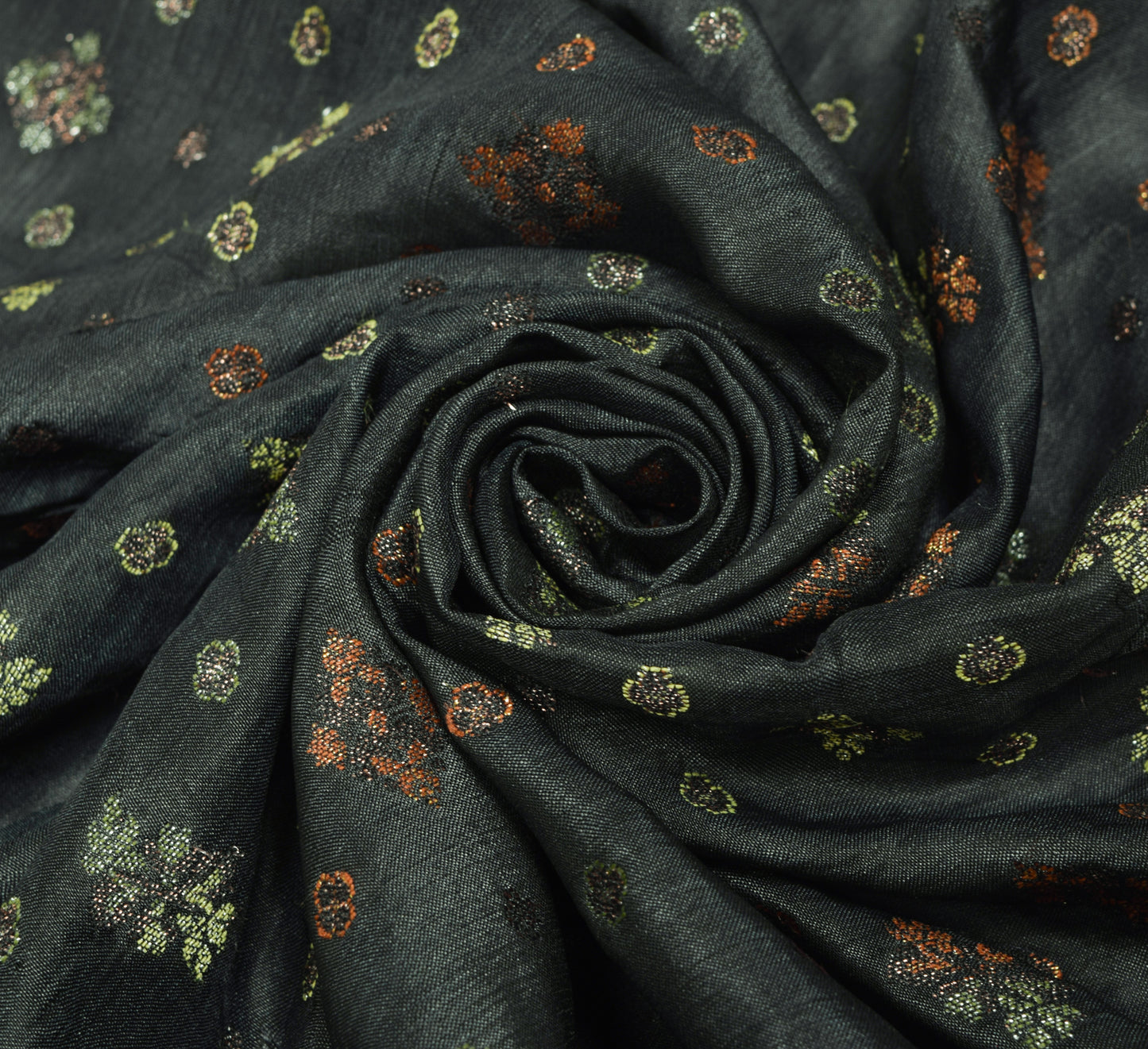 Sushila Vintage Grayish Black Dupatta 100%Pure Silk Woven Floral Long Stole Wrap