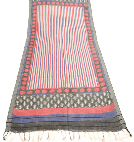 Sushila Vintage Cream Dupatta Blend Woolen Printed Stripes Long Stole Shawl Veil