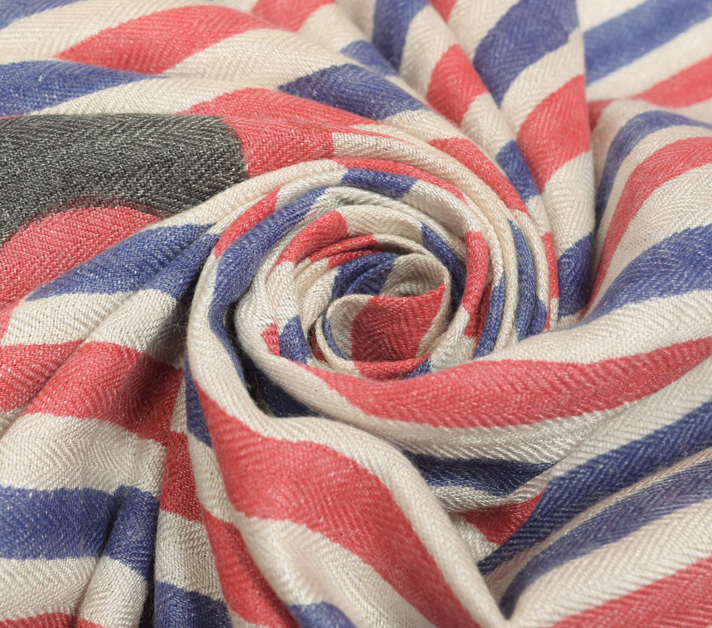 Sushila Vintage Cream Dupatta Blend Woolen Printed Stripes Long Stole Shawl Veil