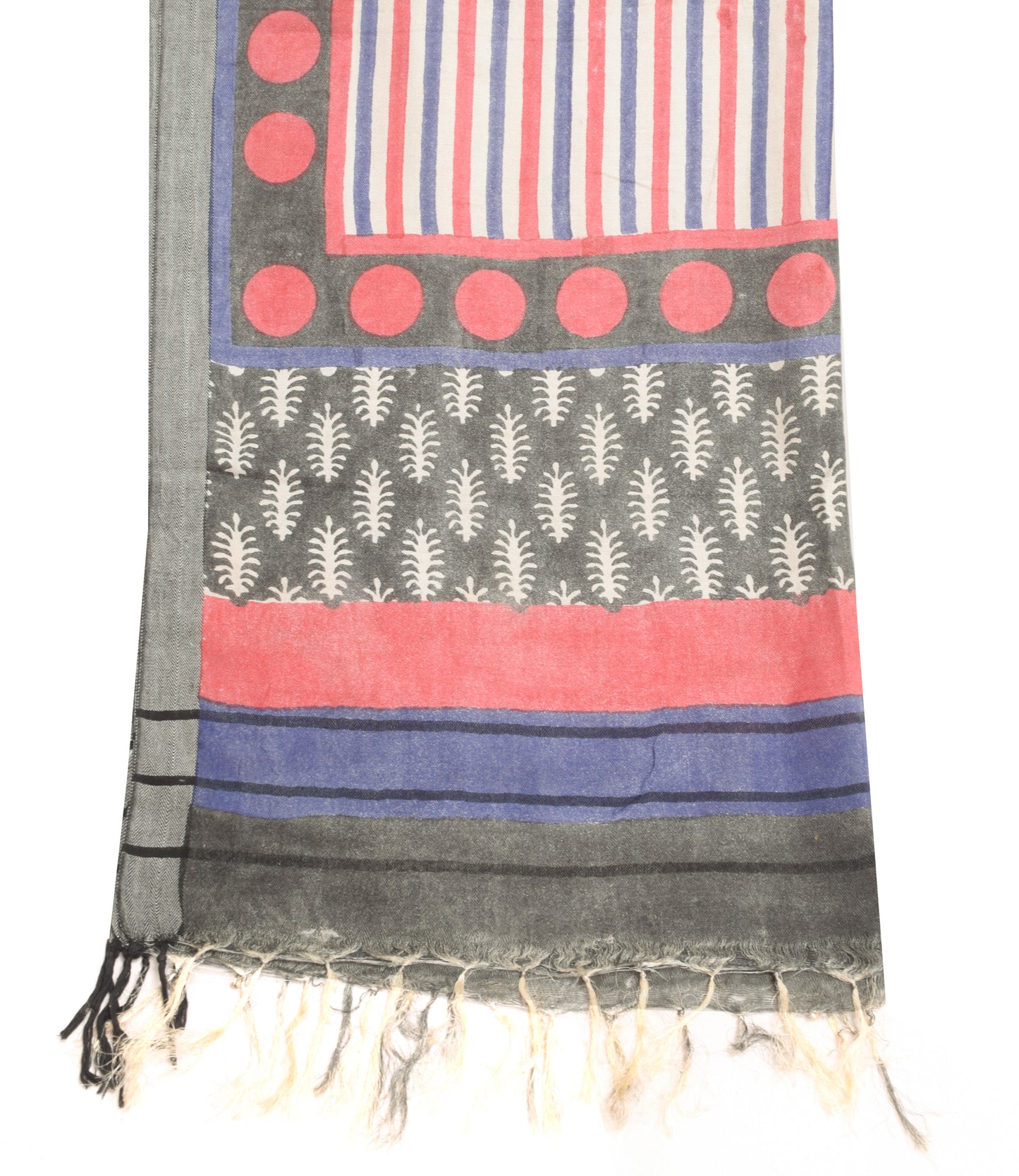 Sushila Vintage Cream Dupatta Blend Woolen Printed Stripes Long Stole Shawl Veil