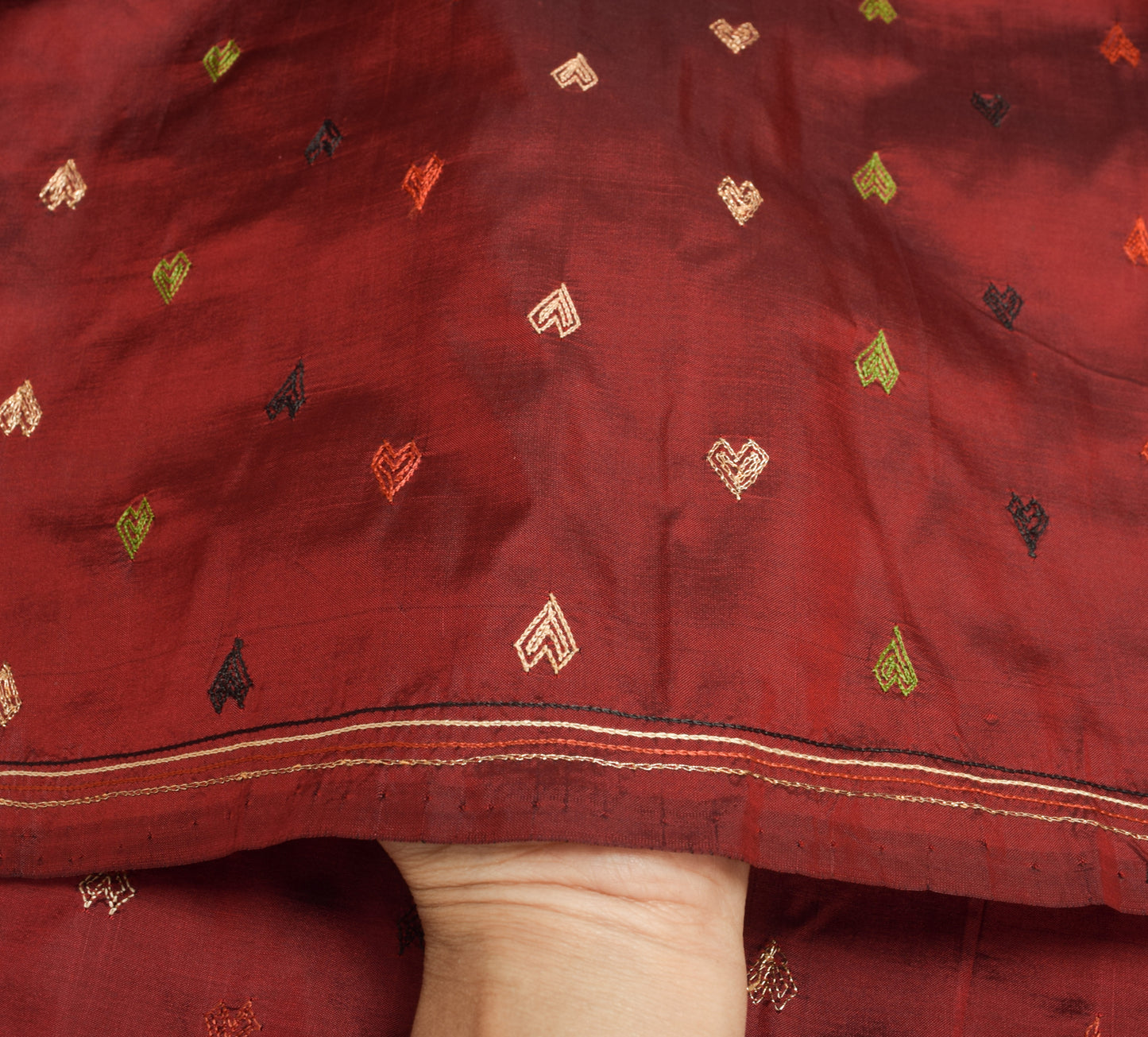 Sushila Vintage Maroon Embroidered Dupatta 100% Pure Silk Long Stole Veil Wrap