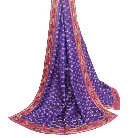 Sushila Vintage Blue Ikkat Patola Dupatta 100% Pure Silk Hand Woven Long Stole