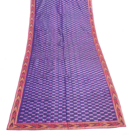 Sushila Vintage Blue Ikkat Patola Dupatta 100% Pure Silk Hand Woven Long Stole