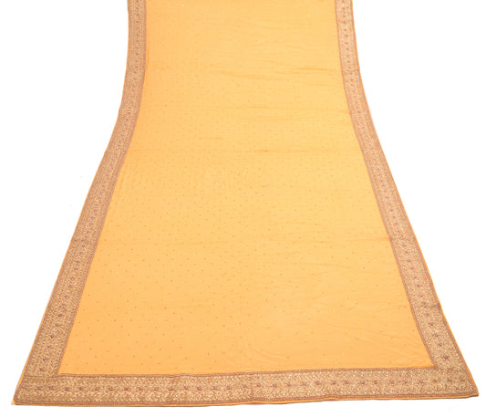 Sushila Vintage Yellow Heavy Dupatta 100%Pure Chiffon Silk Patch Work Long Stole