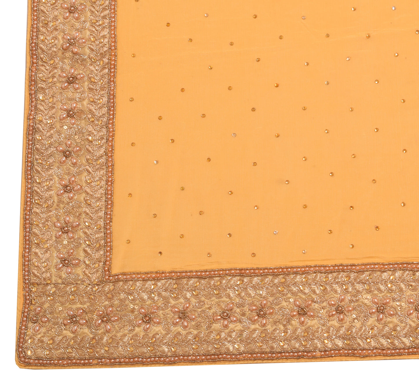 Sushila Vintage Yellow Heavy Dupatta 100%Pure Chiffon Silk Patch Work Long Stole
