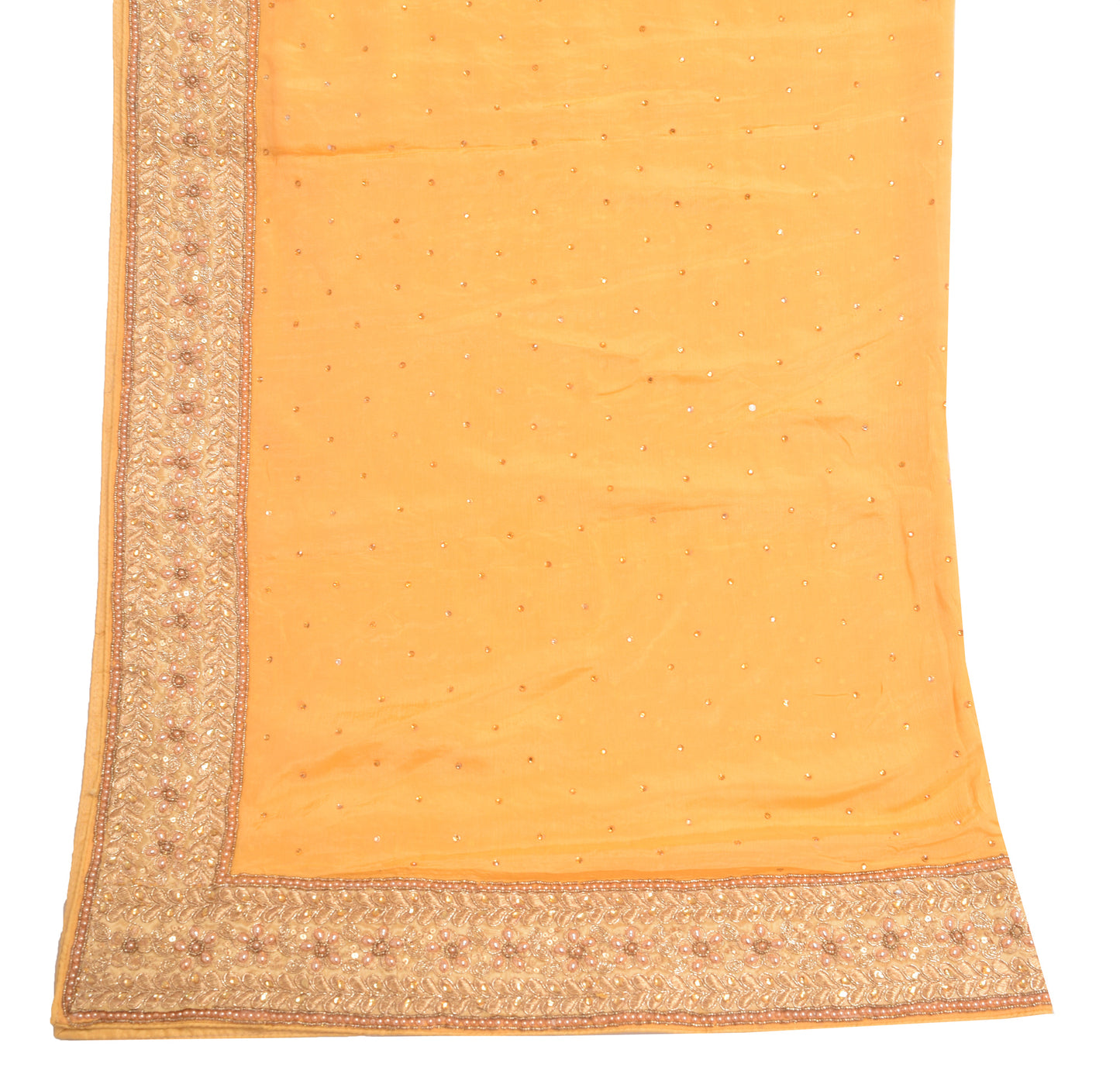 Sushila Vintage Yellow Heavy Dupatta 100%Pure Chiffon Silk Patch Work Long Stole
