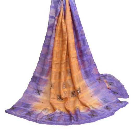 Sushila Vintage Brown Dupatta 100% Pure Silk Bandhani Printed Floral Long Stole