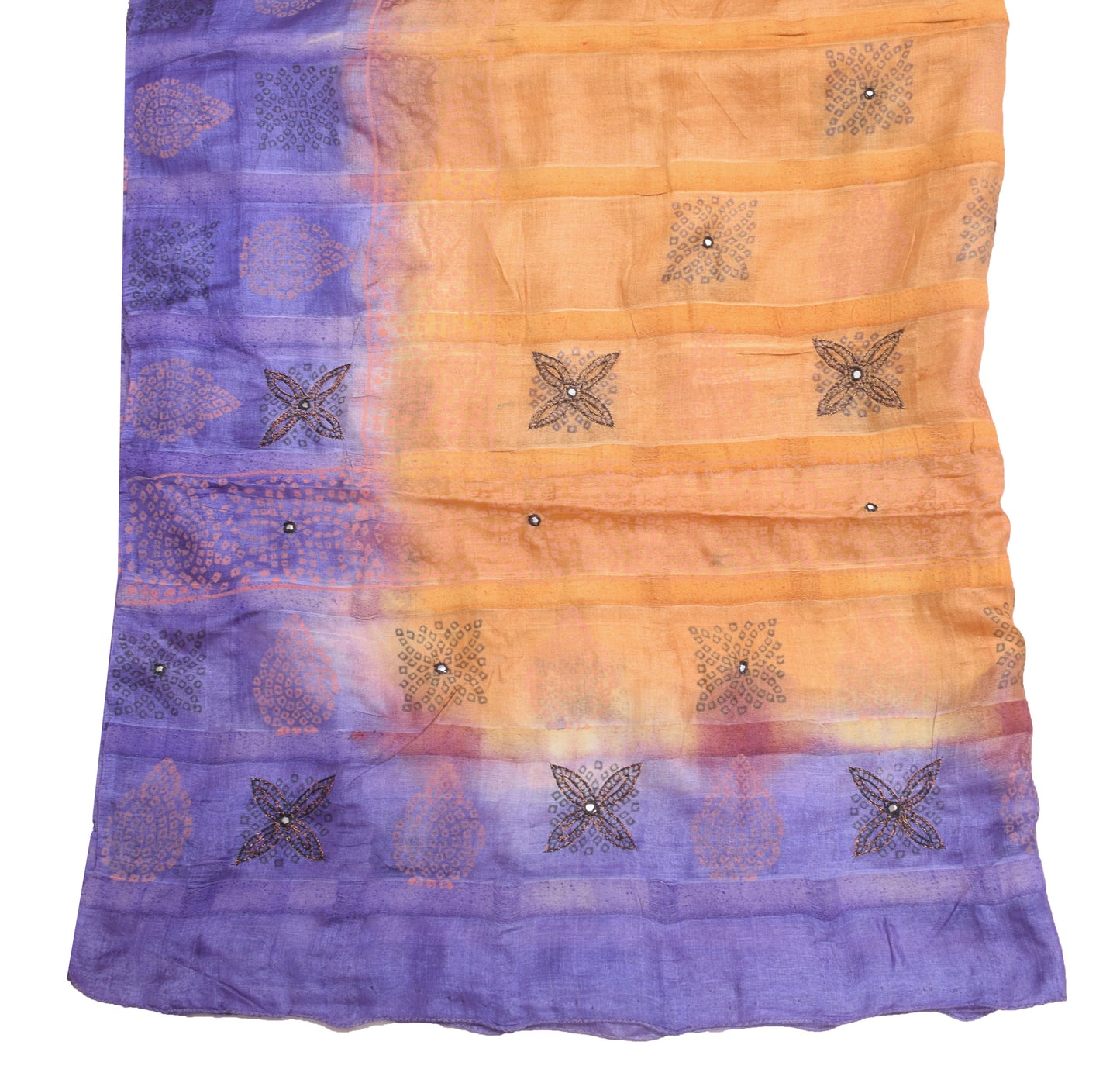 Sushila Vintage Brown Dupatta 100% Pure Silk Bandhani Printed Floral Long Stole