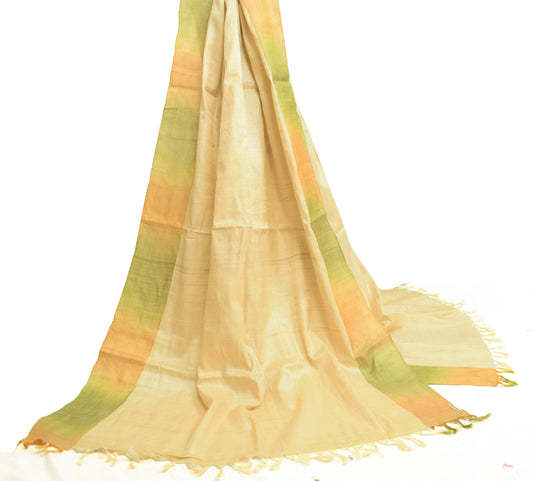 Sushila Vintage Cream Dupatta 100%Pure Silk Woven Branded Indian Long Stole Wrap