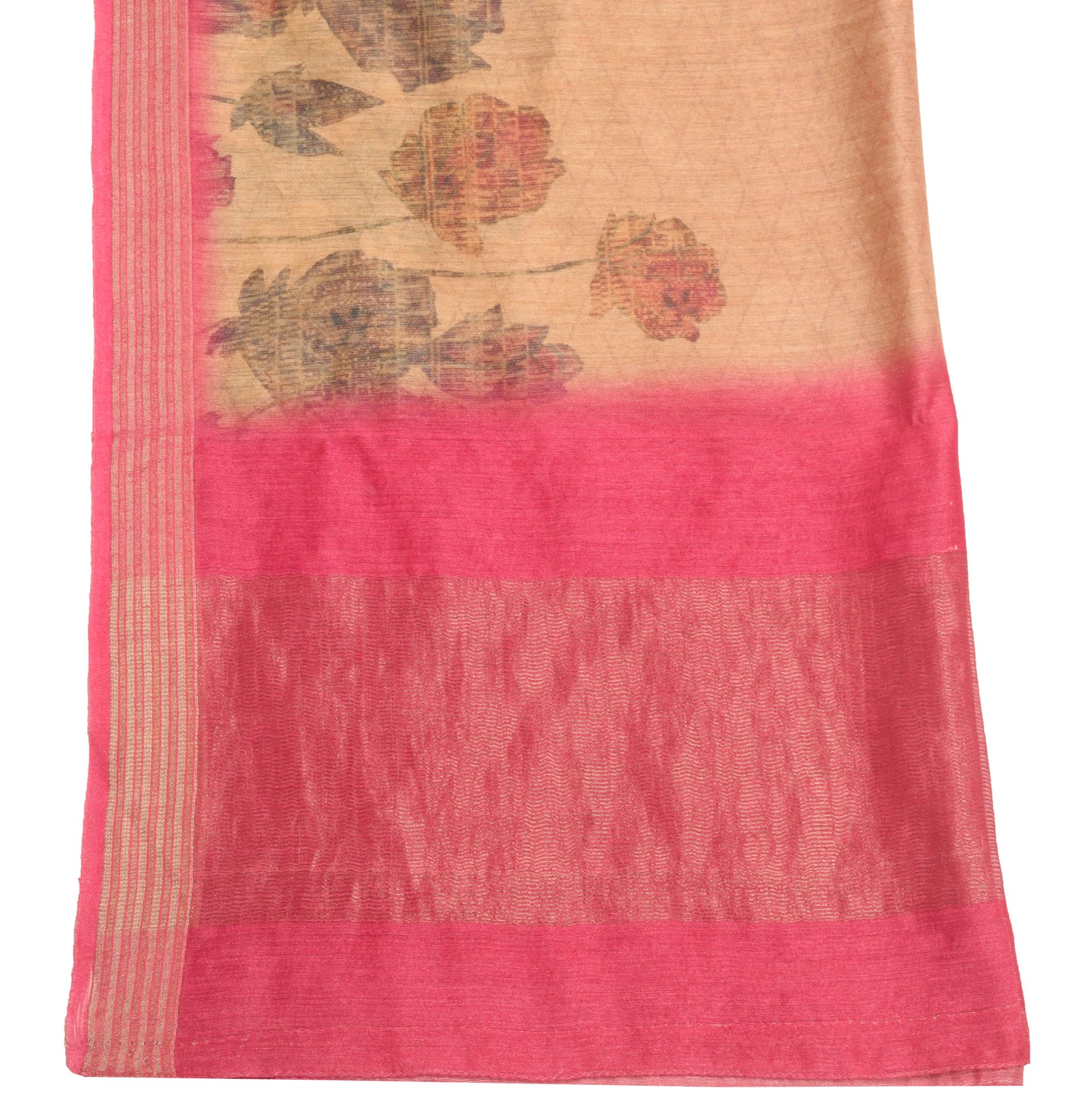 Sushila Vintage Brown&Pink Dupatta 100% Pure Silk Printed Floral Soft Long Stole