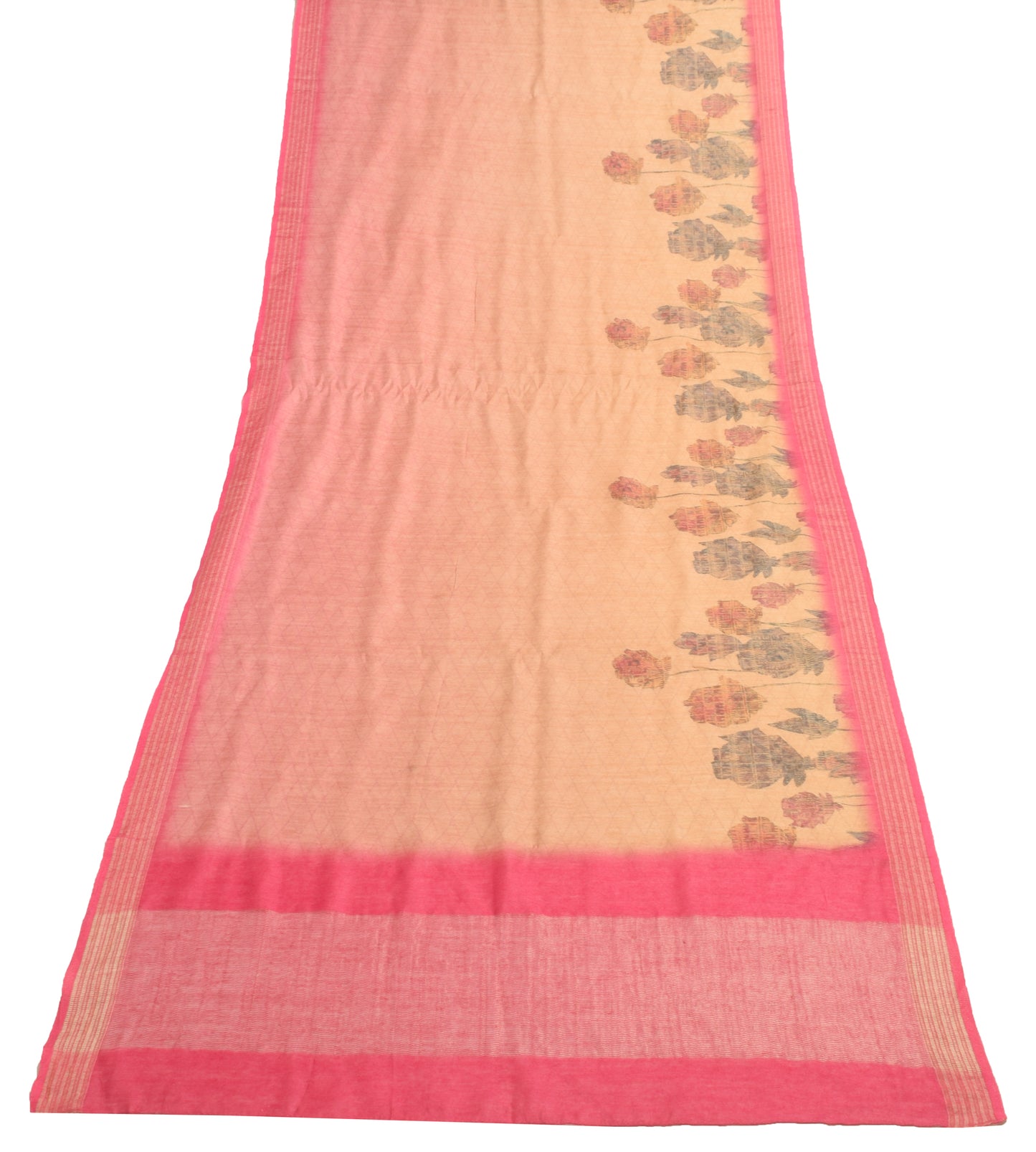 Sushila Vintage Brown&Pink Dupatta 100% Pure Silk Printed Floral Soft Long Stole