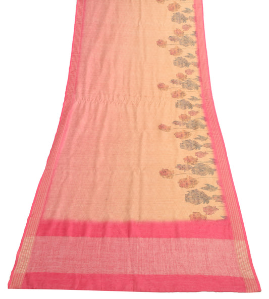 Sushila Vintage Brown&Pink Dupatta 100% Pure Silk Printed Floral Soft Long Stole