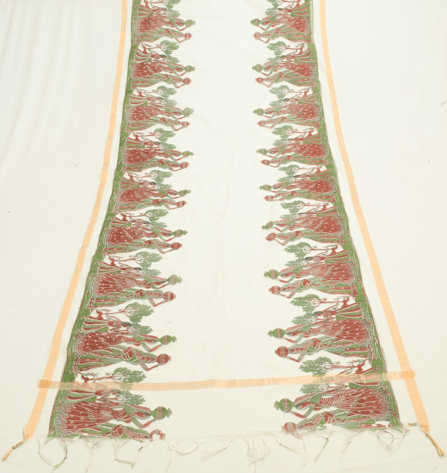 Sushila Vintage White Dupatta Blend Cotton Human Printed & Woven Long Stole Veil