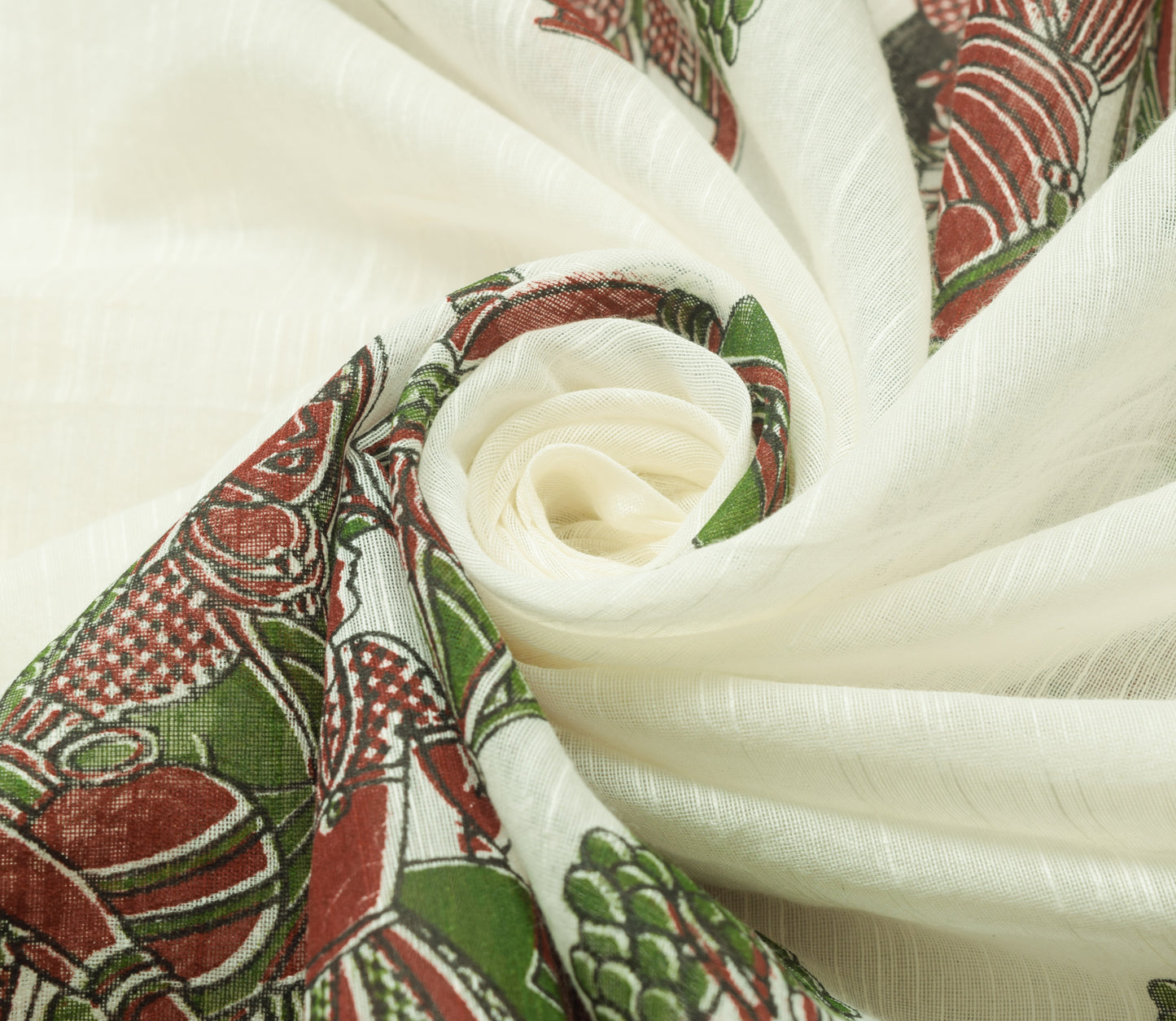 Sushila Vintage White Dupatta Blend Cotton Human Printed & Woven Long Stole Veil