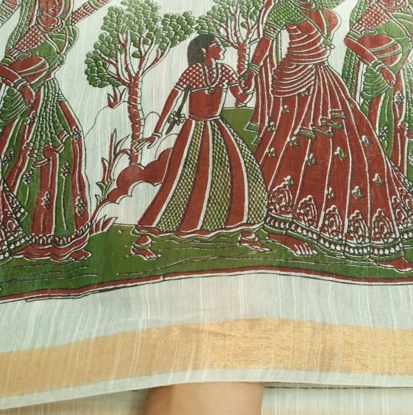 Sushila Vintage White Dupatta Blend Cotton Human Printed & Woven Long Stole Veil