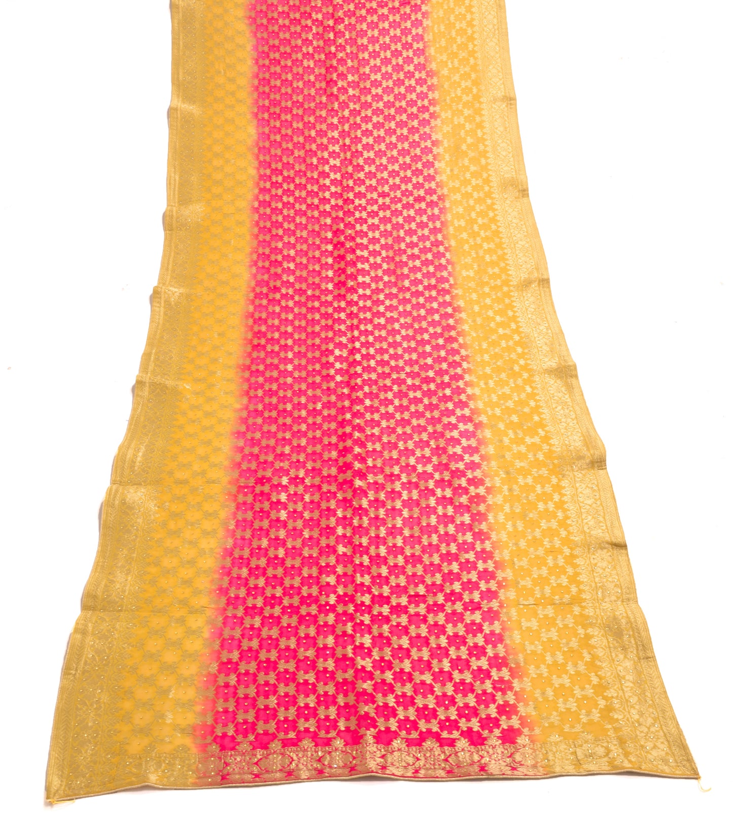 Sushila Vintage Magenta & Yellow Dupatta Georgette Silk Zari Brocade Long Stole