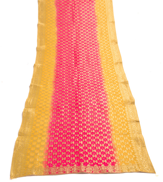 Sushila Vintage Magenta & Yellow Dupatta Georgette Silk Zari Brocade Long Stole