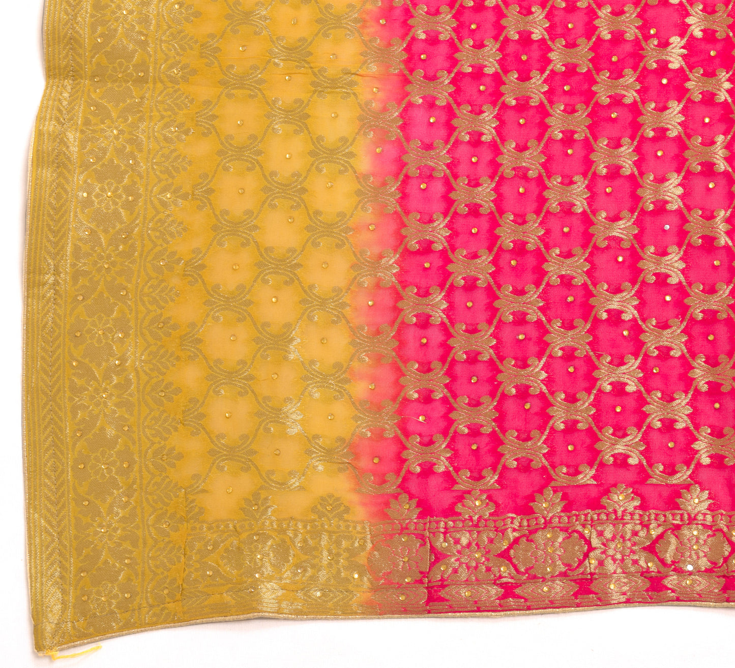Sushila Vintage Magenta & Yellow Dupatta Georgette Silk Zari Brocade Long Stole