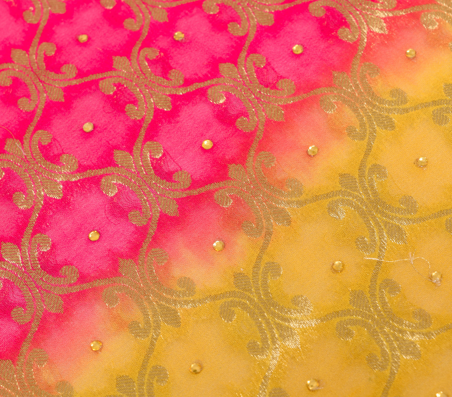 Sushila Vintage Magenta & Yellow Dupatta Georgette Silk Zari Brocade Long Stole