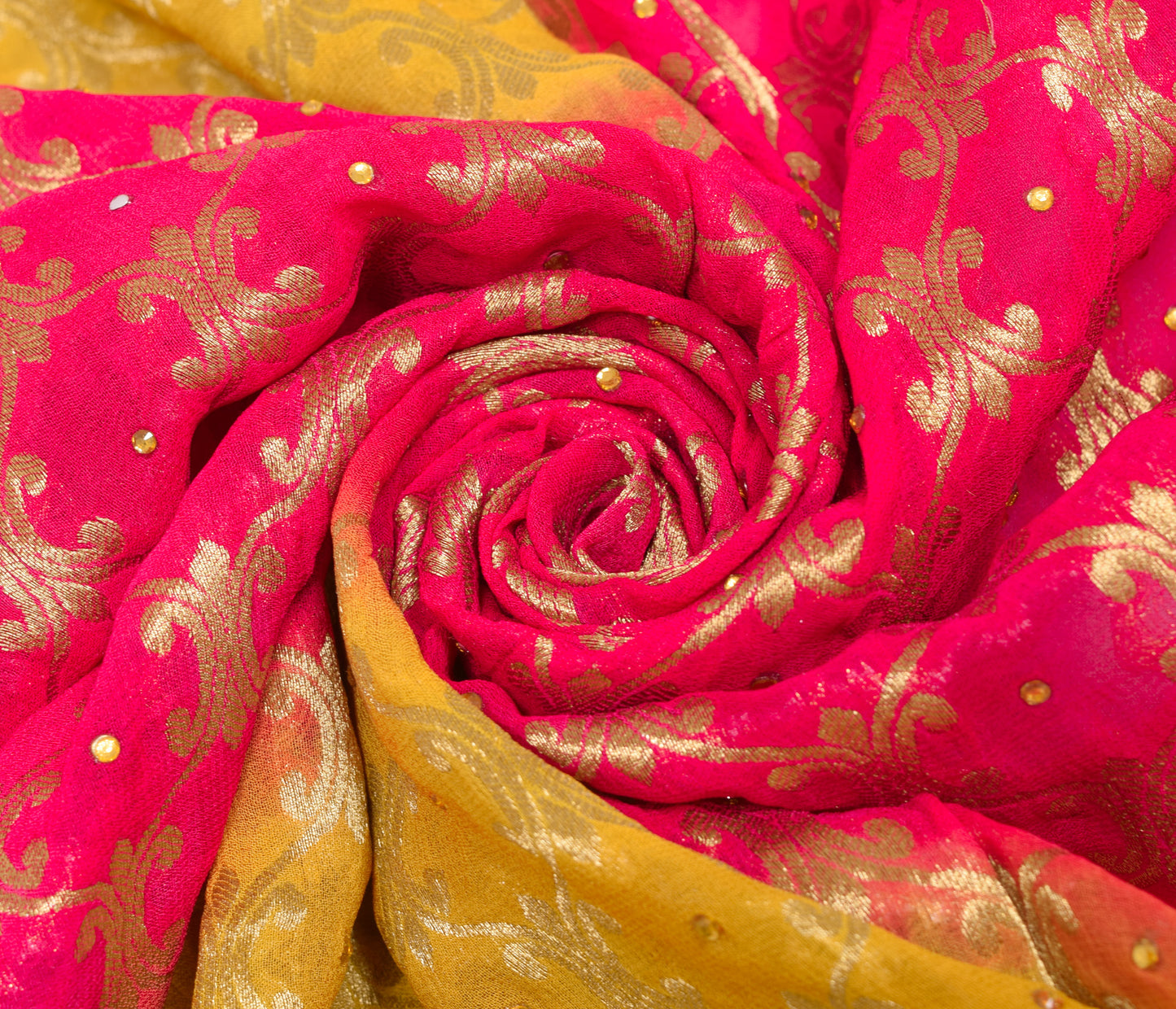 Sushila Vintage Magenta & Yellow Dupatta Georgette Silk Zari Brocade Long Stole