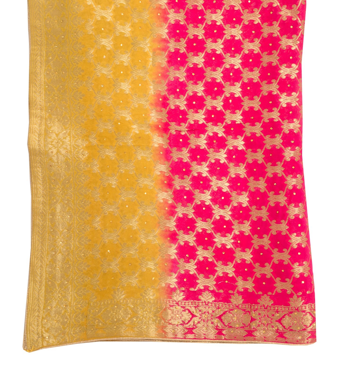 Sushila Vintage Magenta & Yellow Dupatta Georgette Silk Zari Brocade Long Stole