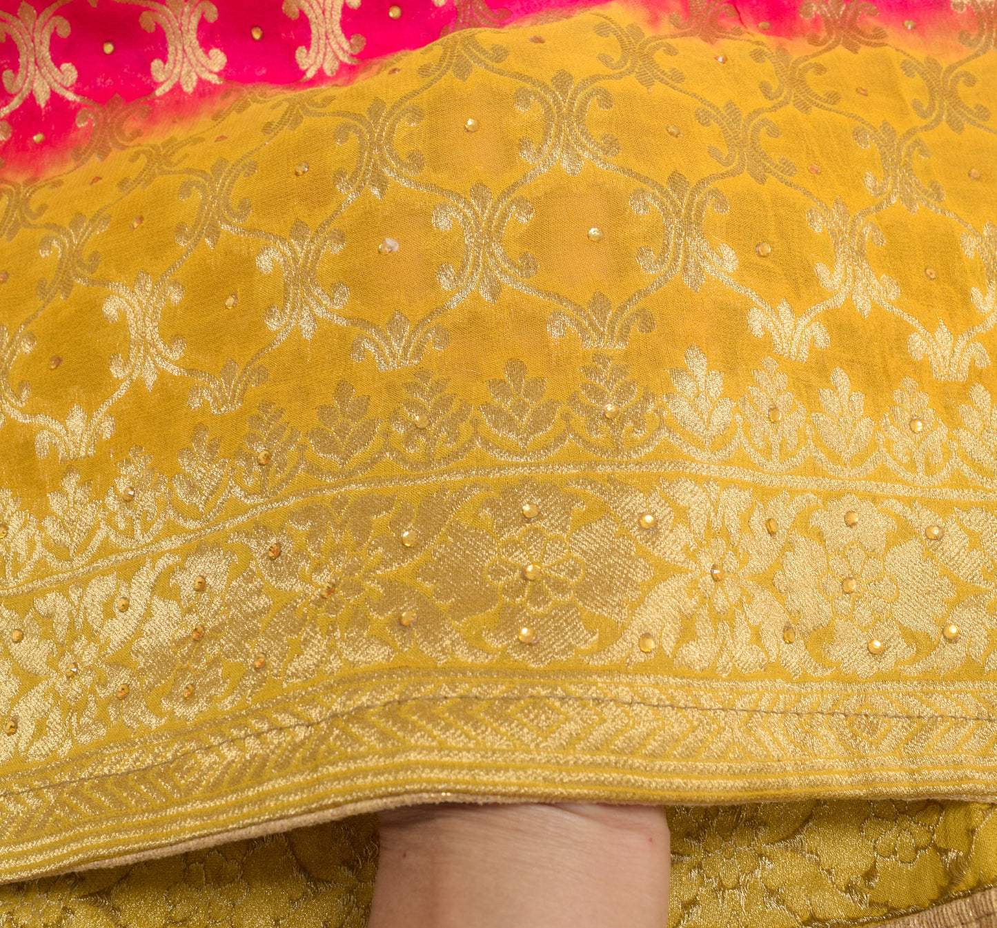 Sushila Vintage Magenta & Yellow Dupatta Georgette Silk Zari Brocade Long Stole