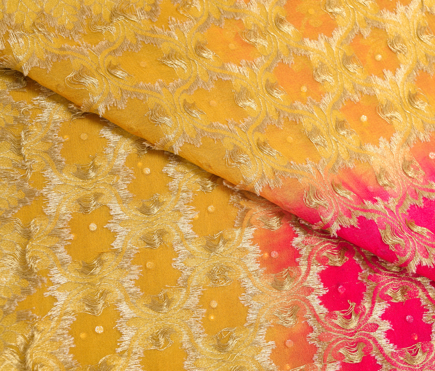 Sushila Vintage Magenta & Yellow Dupatta Georgette Silk Zari Brocade Long Stole