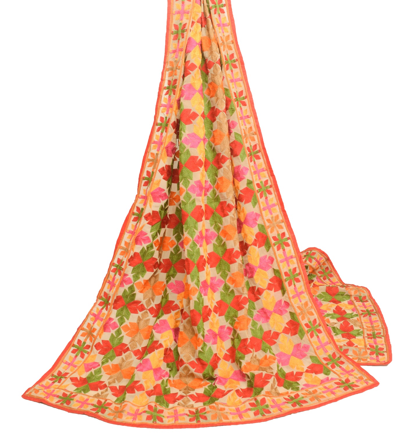 Sushila Vintage Brown Georgette Dupatta Phulkari Embroidered Floral Long Stole