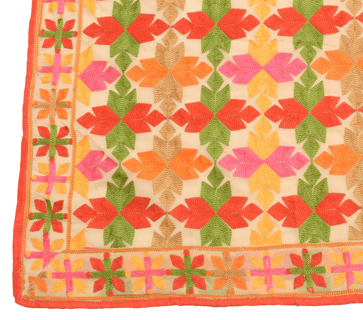 Sushila Vintage Brown Georgette Dupatta Phulkari Embroidered Floral Long Stole