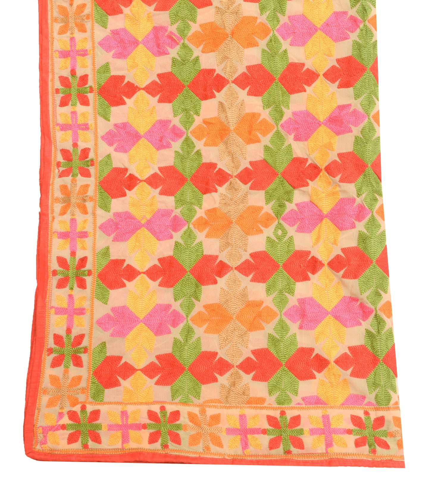 Sushila Vintage Brown Georgette Dupatta Phulkari Embroidered Floral Long Stole