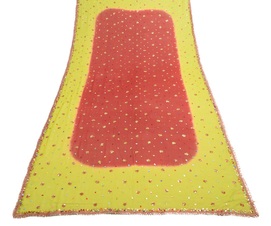 Sushila Vintage Green & Red Dupatta Pure Georgette Silk Hand Beaded Long Stole