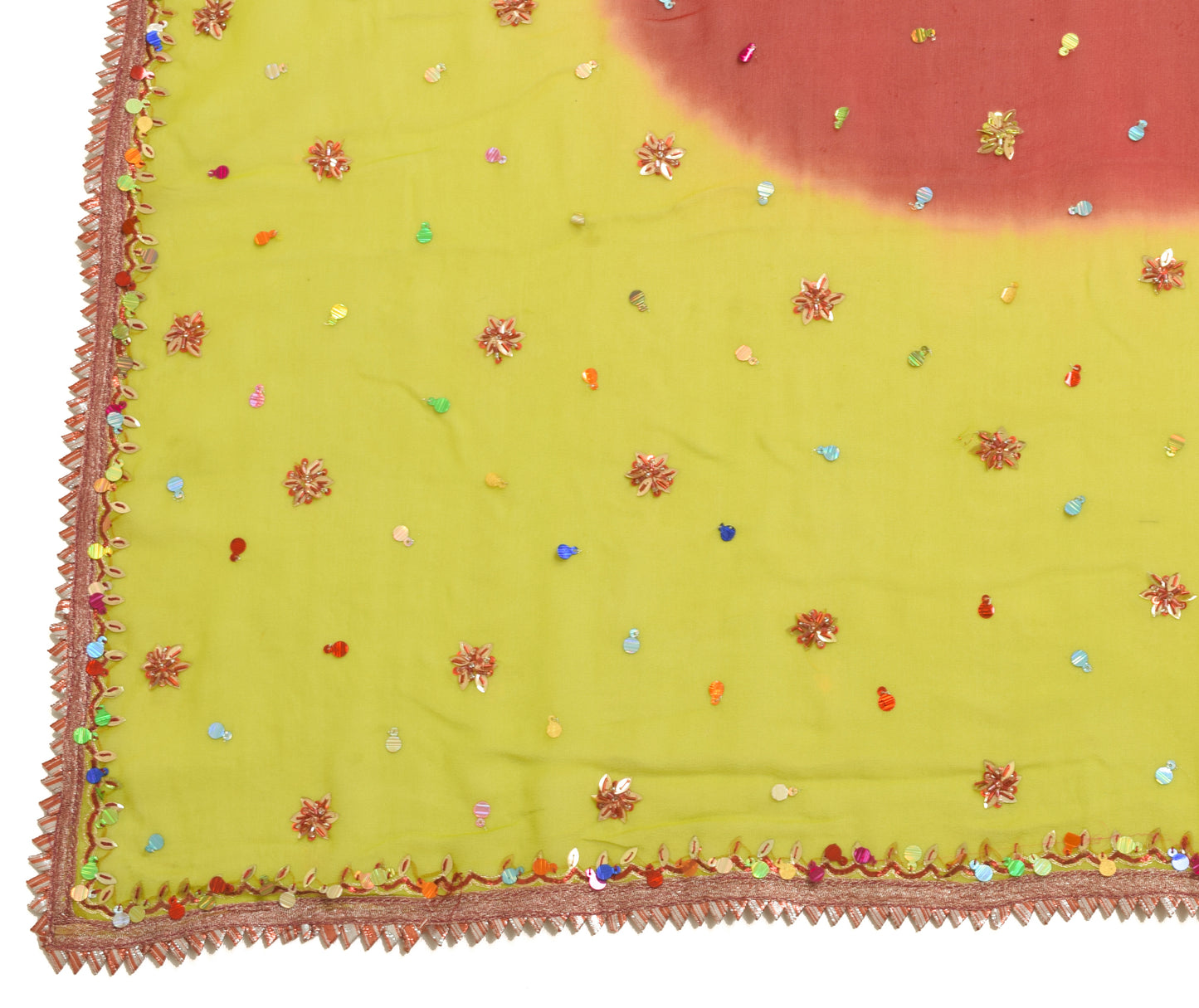 Sushila Vintage Green & Red Dupatta Pure Georgette Silk Hand Beaded Long Stole