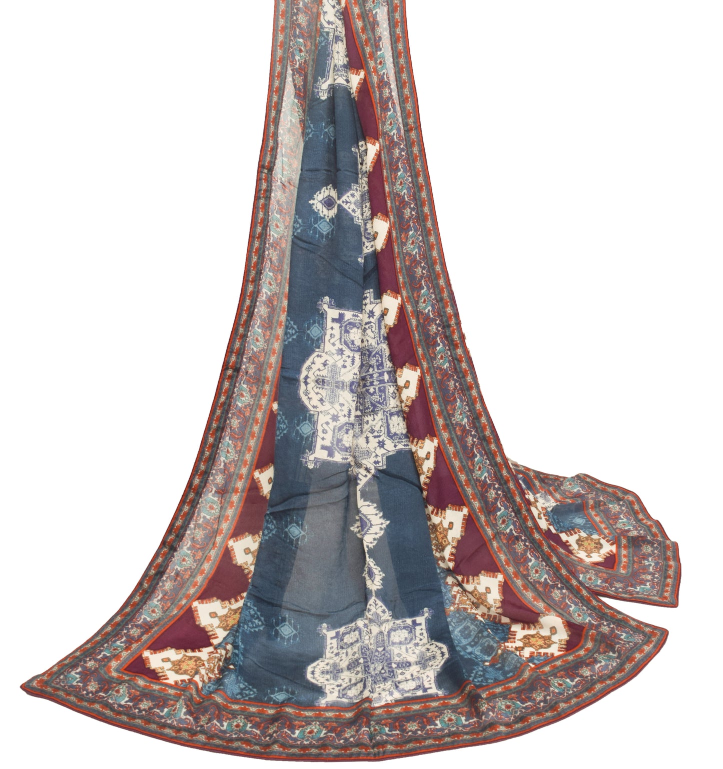 Sushila Vintage Blue Chiffon Silk Dupatta Digital Printed Stunning Long Stole