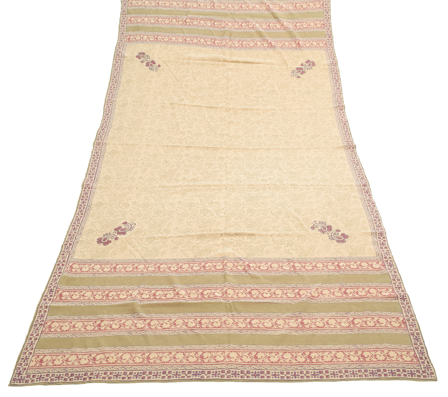 Sushila Vintage Crepe Silk Dupatta Hand Block Printed Paisley Women Long Stole