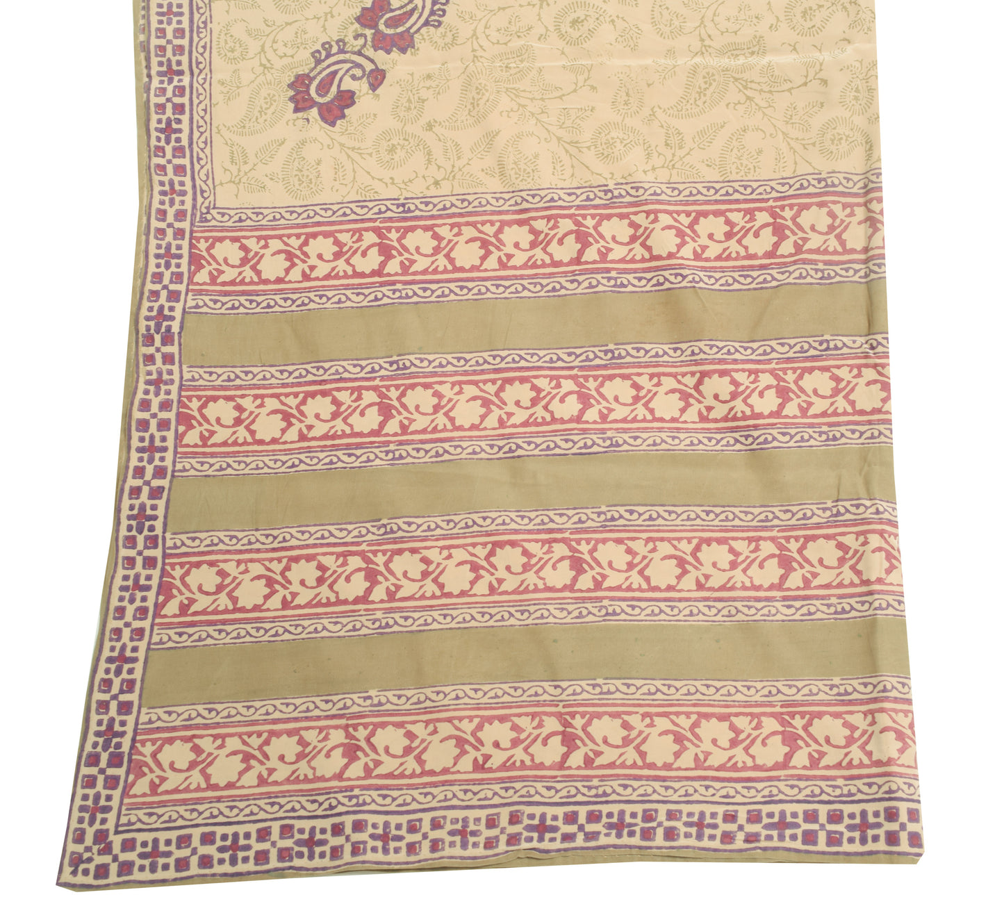 Sushila Vintage Crepe Silk Dupatta Hand Block Printed Paisley Women Long Stole