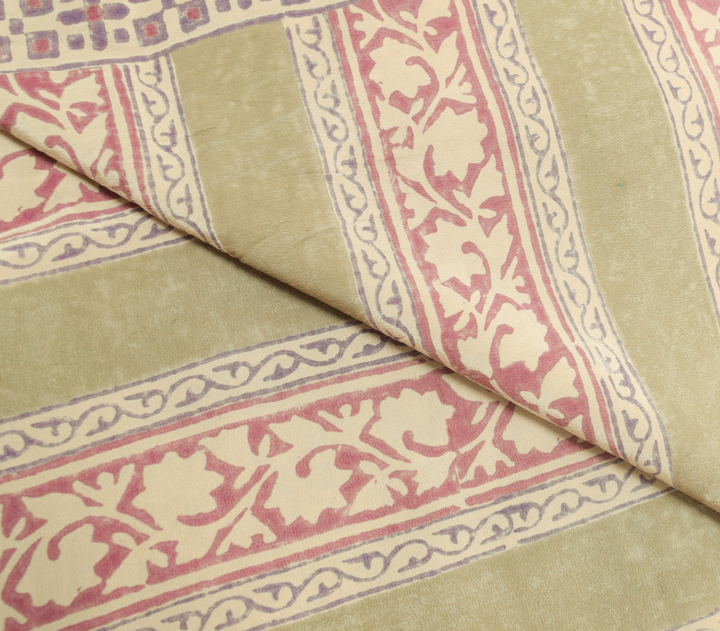 Sushila Vintage Crepe Silk Dupatta Hand Block Printed Paisley Women Long Stole