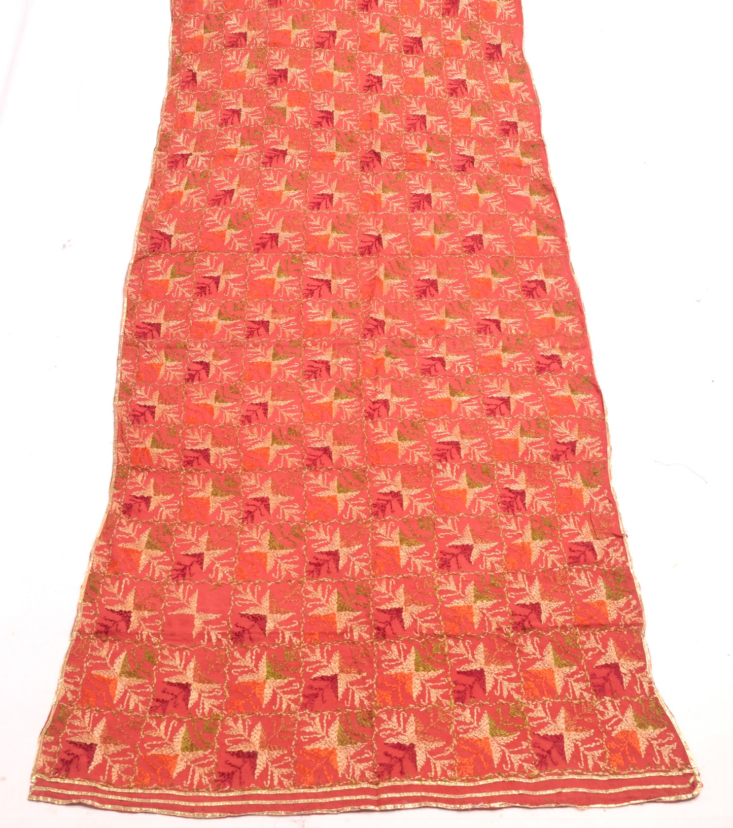 Sushila Vintage Rust Chiffon Dupatta Phulkari Embroidered Traditional Long Stole