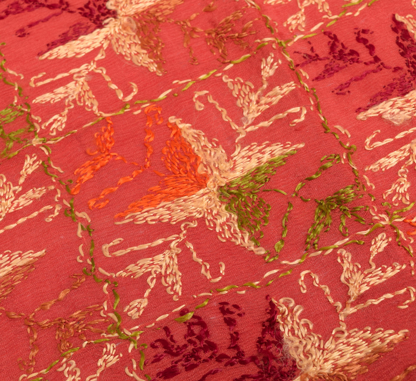 Sushila Vintage Rust Chiffon Dupatta Phulkari Embroidered Traditional Long Stole